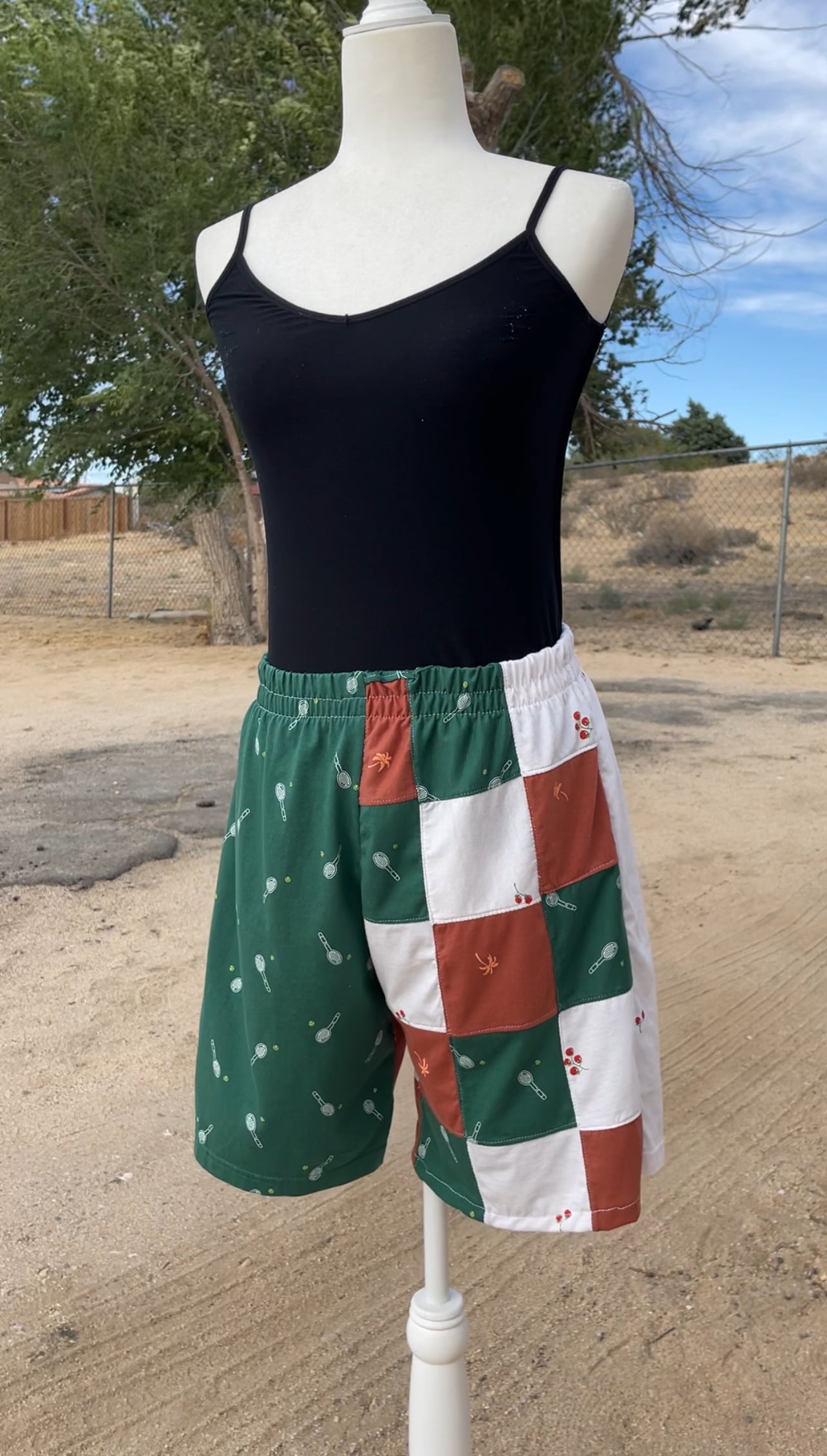 Green Patchwork Tennis Shorts