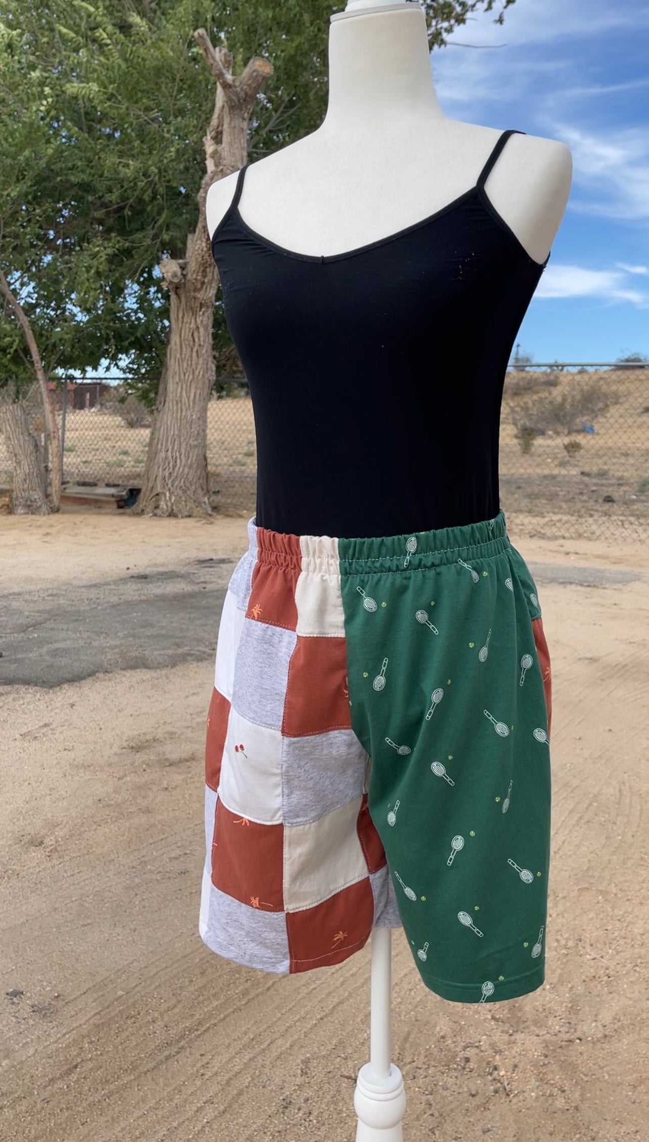Green & Grey Patchwork Tennis Shorts