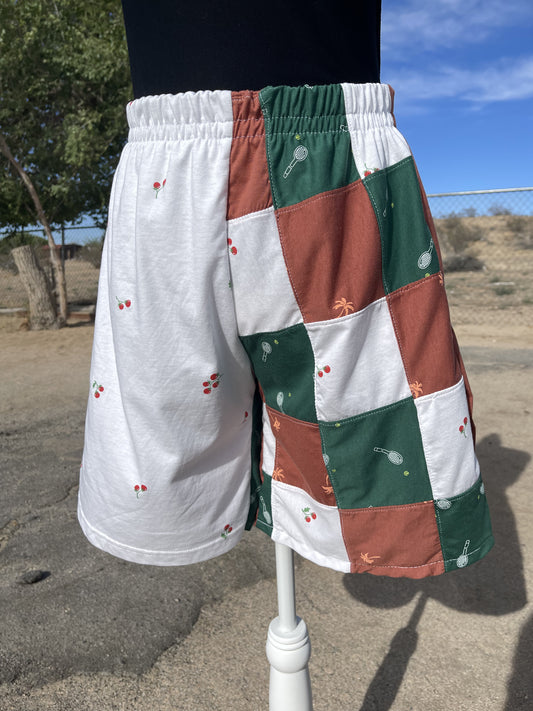 White Patchwork Tennis Shorts