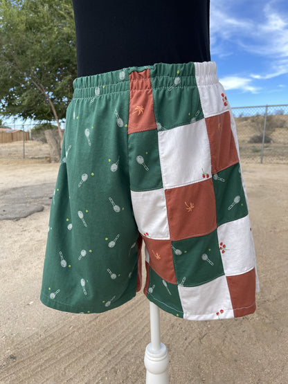 Green Patchwork Tennis Shorts