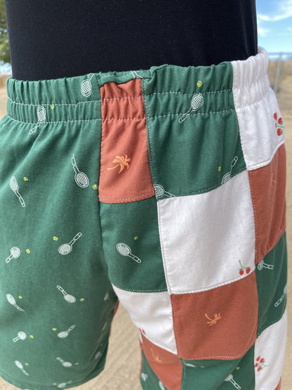 Green Patchwork Tennis Shorts