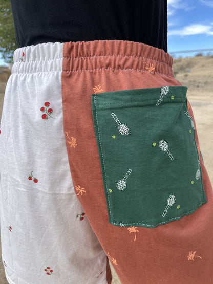 Green Patchwork Tennis Shorts