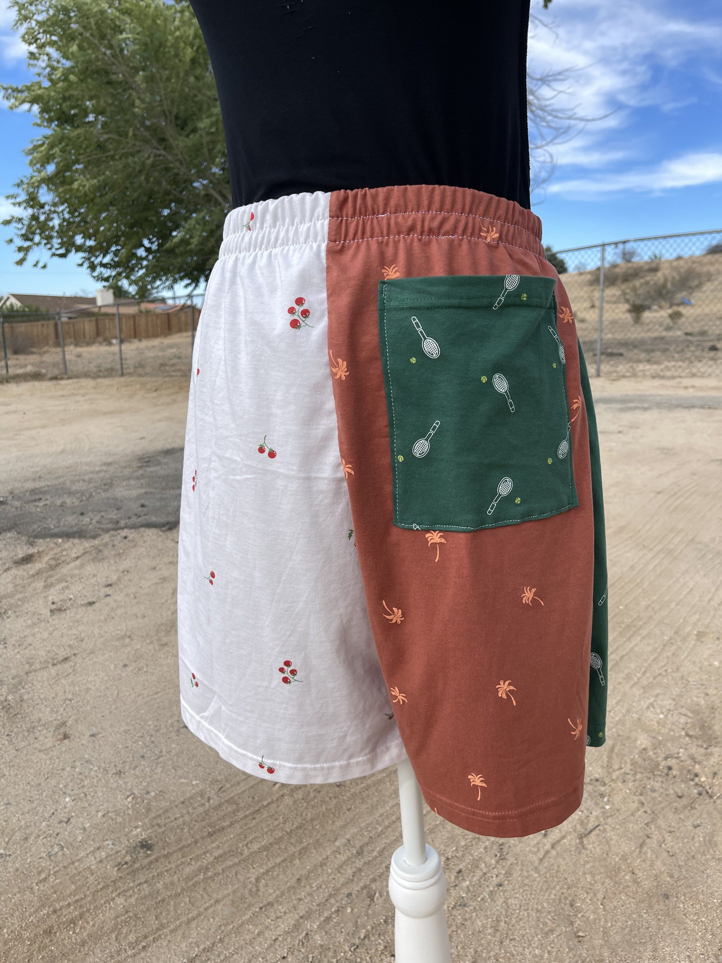 Green Patchwork Tennis Shorts