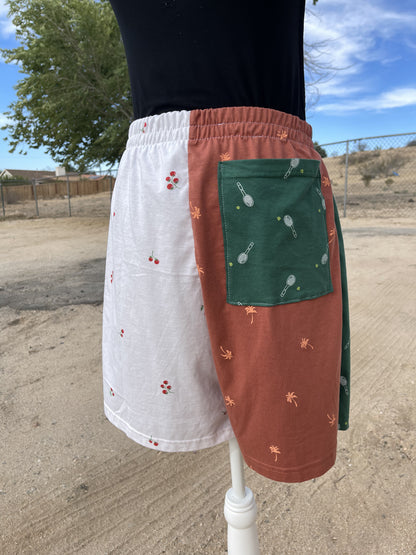 Green Patchwork Tennis Shorts