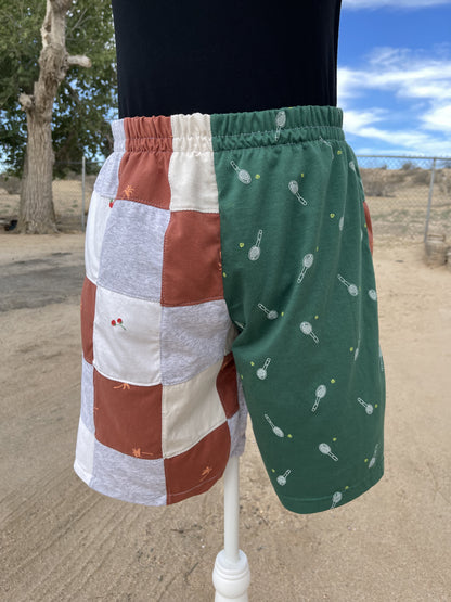 Green & Grey Patchwork Tennis Shorts