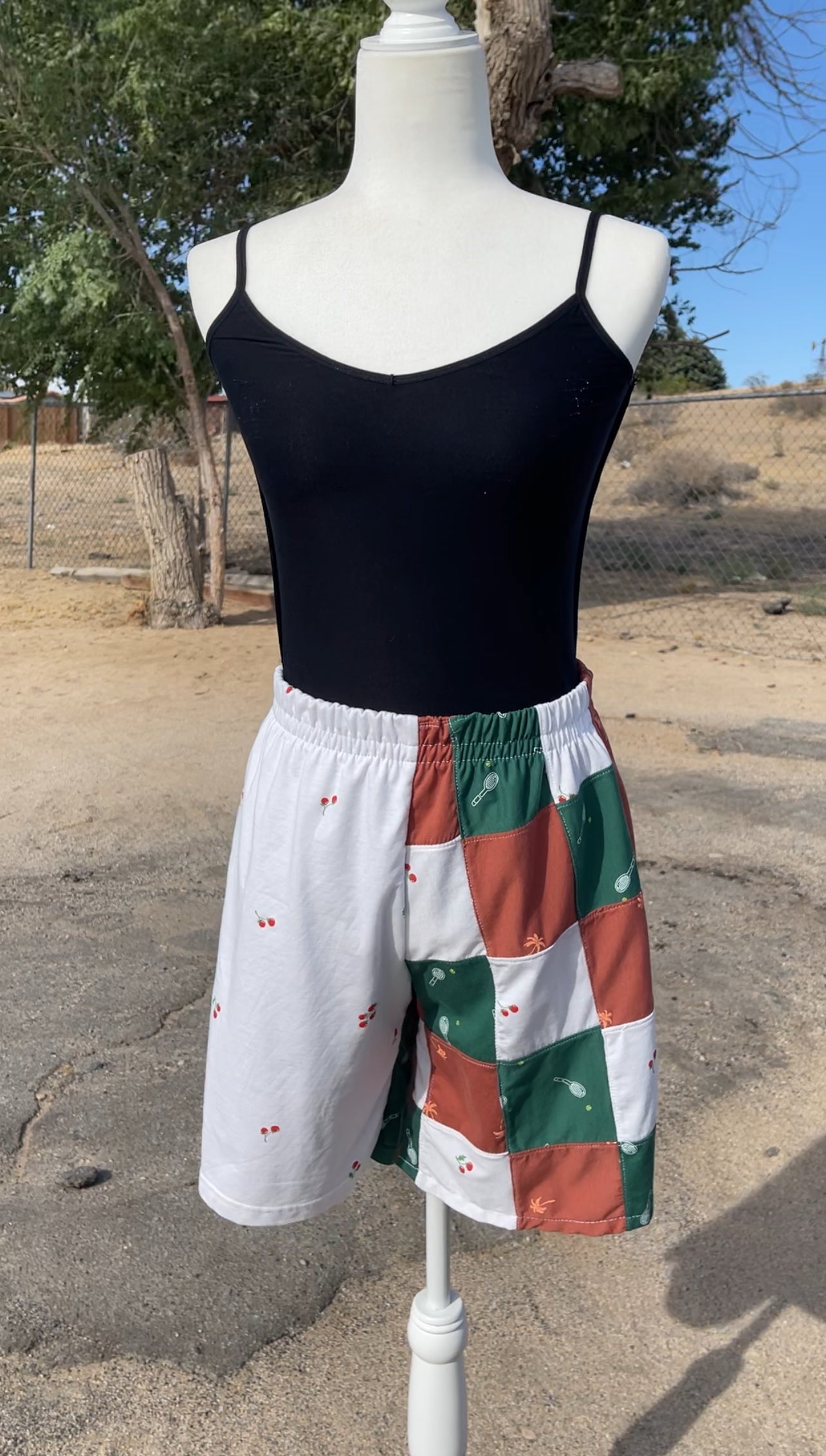 White Patchwork Tennis Shorts