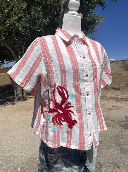 Lobster Patch Cropped Gauze Shirt