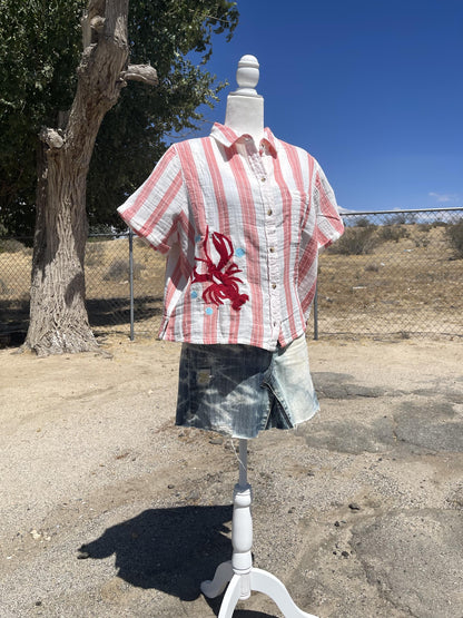 Lobster Patch Cropped Gauze Shirt