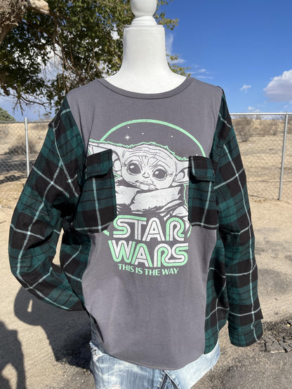 Upcycled Baby Yoda Flannel Shirt