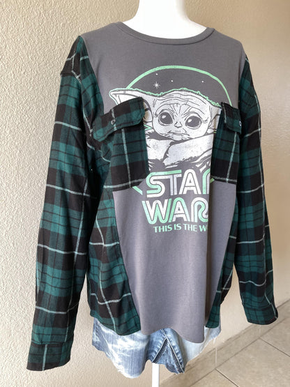 Upcycled Baby Yoda Flannel Shirt