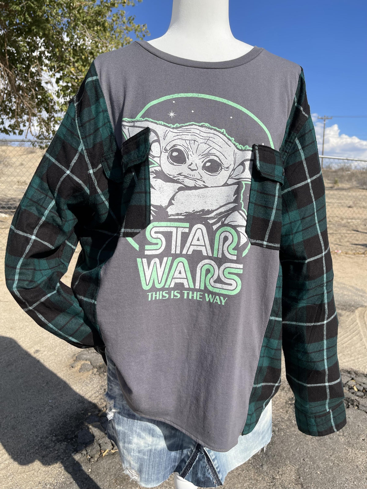 Upcycled Baby Yoda Flannel Shirt