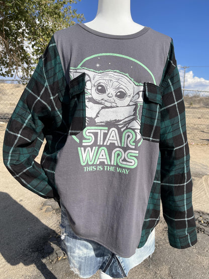 Upcycled Baby Yoda Flannel Shirt